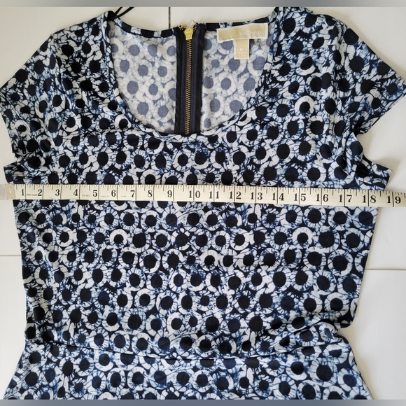 Michael Kors Navy Blue Polka Dot Sunburst Career Wear Office Short Sleeve Dress - Picture 4 of 9